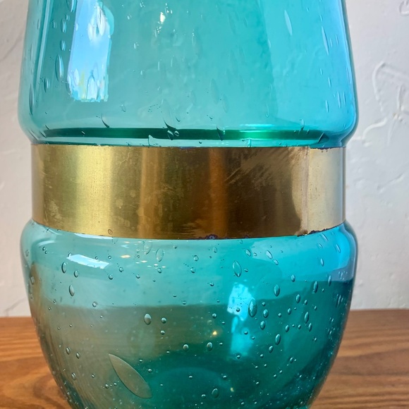 Dara International -- Italian Handblown Blue Glass Vase w/ Brass Band -- 13" - Picture 7 of 15